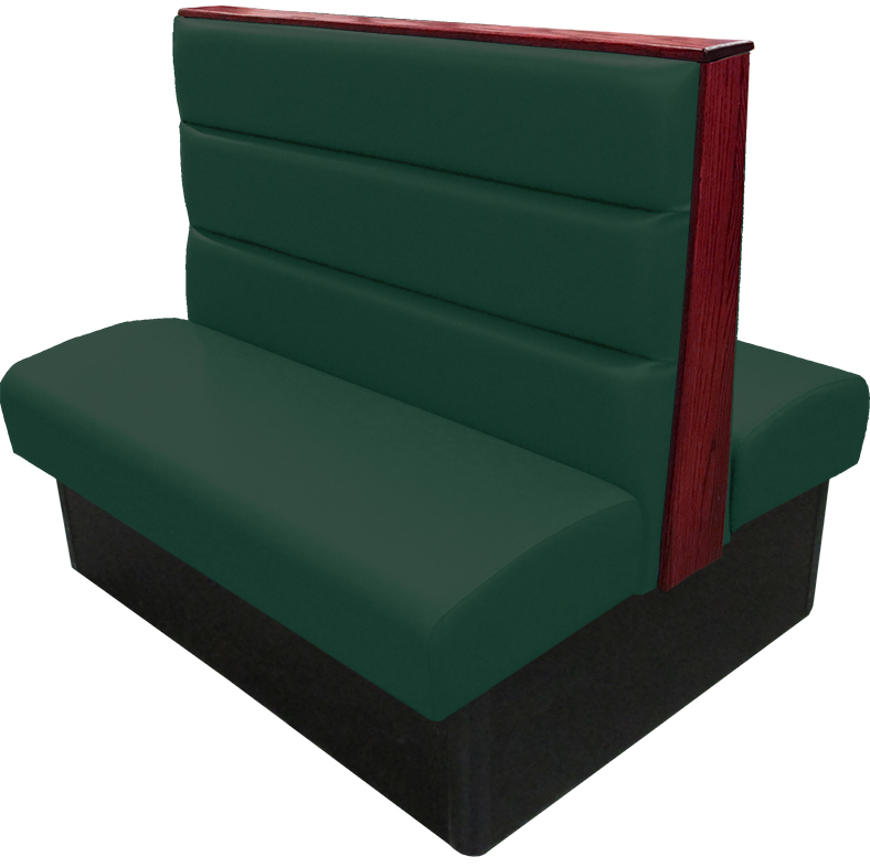 Irwin vinyl-upholstered booth with hunter green vinyl seat-back mahogany stain wood top-end cap tbg v2 web
