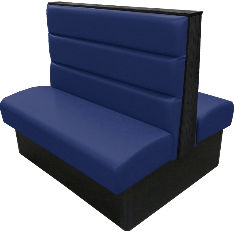 Irwin vinyl-upholstered booth with navy vinyl seat-back black stain wood top-end cap tbg v2 web