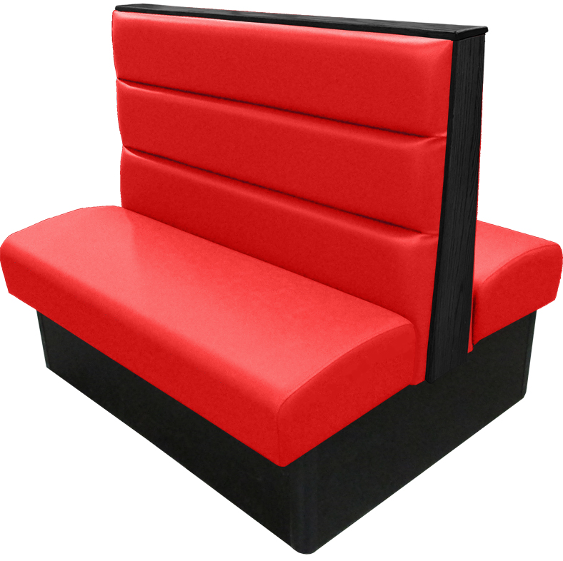 Irwin vinyl-upholstered booth with red vinyl seat-back black stain wood top-end cap tbg v2 web