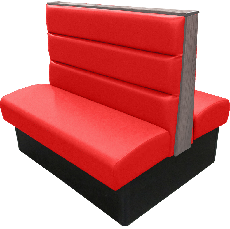 Irwin vinyl-upholstered booth with red vinyl seat-back dove gray stain wood top-end cap tbg v2 web