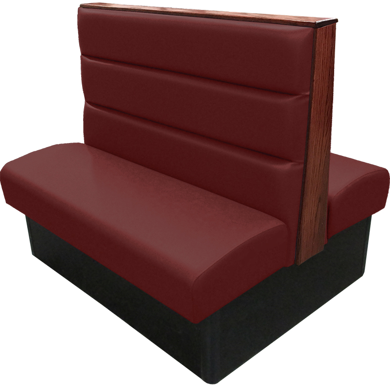 Irwin vinyl-upholstered booth with wine vinyl seat-back American walnut stain wood top-end cap tbg v2 web