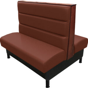 Kingsley vinyl upholstered booth chestnut vinyl seat back American walnut top end cap black metal legs v2 web