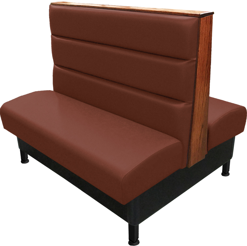 Kingsley vinyl-upholstered booth chestnut vinyl seat-back autumn haze top-end cap black metal legs v2 web