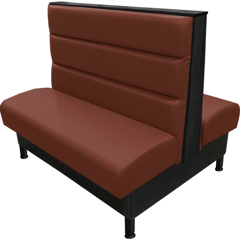 Kingsley vinyl-upholstered booth chestnut vinyl seat-back black top-end cap black metal legs v2 web