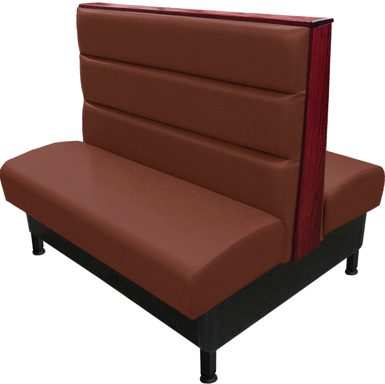 Kingsley vinyl-upholstered booth chestnut vinyl seat-back mahogany top-end cap black metal legs v2 web