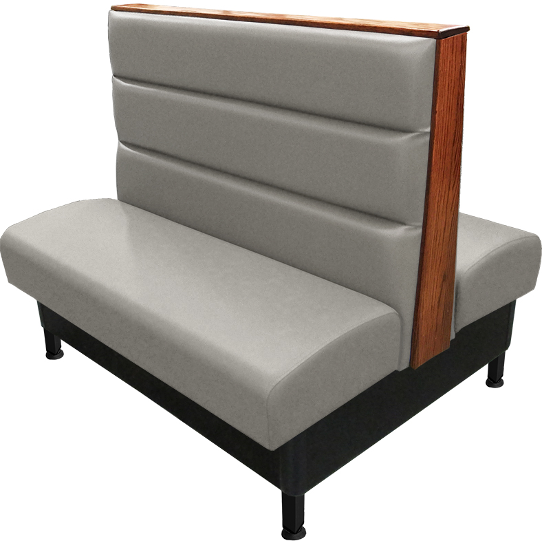Kingsley vinyl-upholstered booth gray vinyl seat-back autumn haze top-end cap black metal legs v2 web