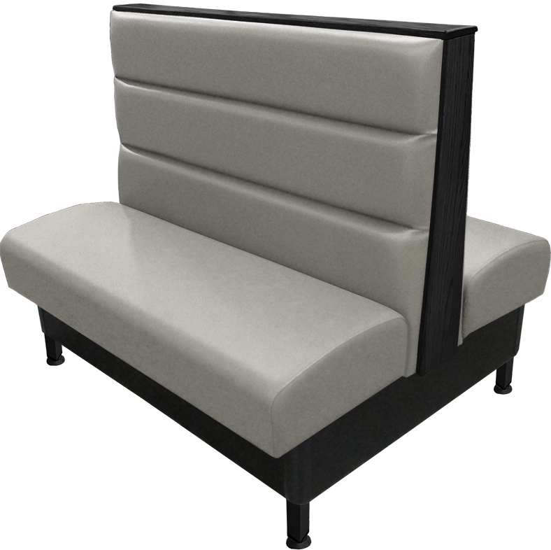Kingsley vinyl-upholstered booth gray vinyl seat-back black top-end cap black metal legs v2 web