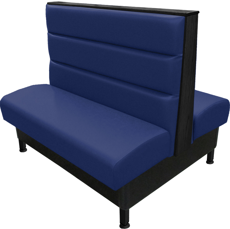 Kingsley vinyl-upholstered booth navy vinyl seat-back black top-end cap black metal legs v2 web
