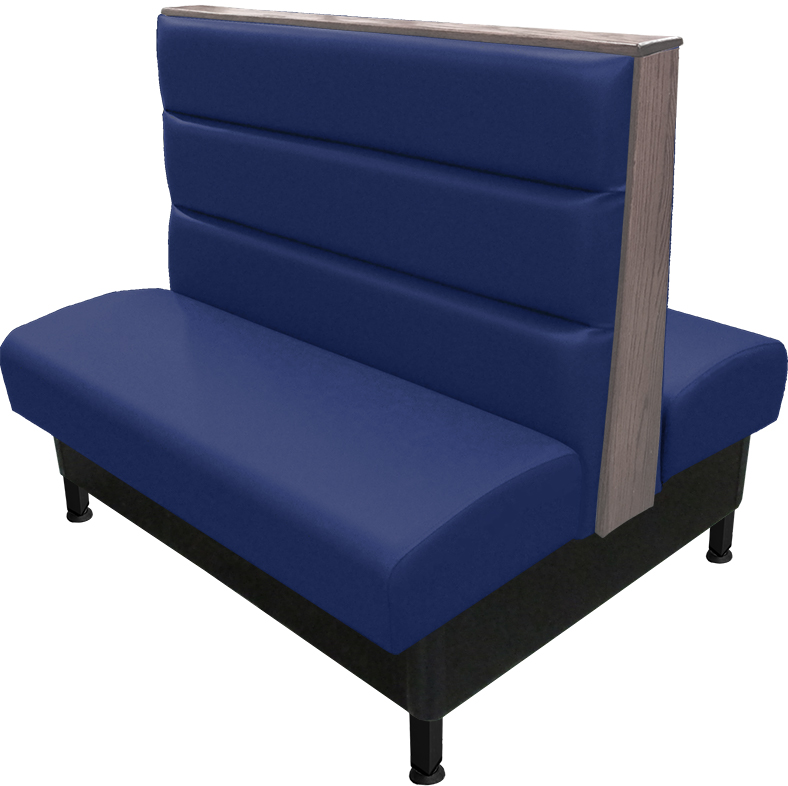 Kingsley vinyl-upholstered booth navy vinyl seat-back dove gray top-end cap black metal legs v2 web