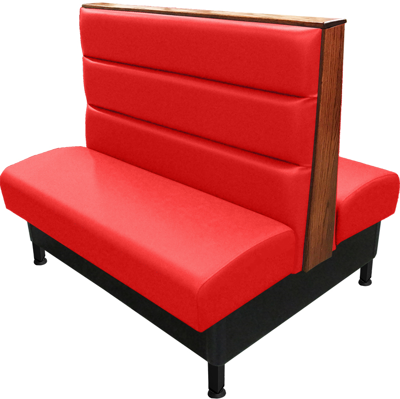 Kingsley vinyl-upholstered booth red vinyl seat-back autumn haze top-end cap black metal legs v2 web