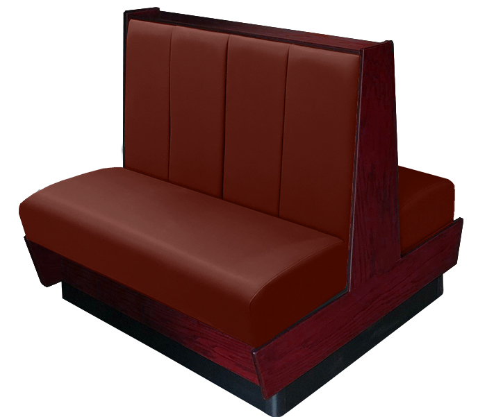 Kirkwood vinyl/upholstered wood booth stained in mahogany. Chestnut vinyl.