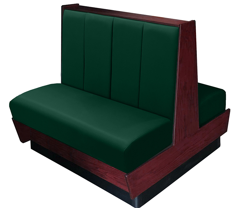 Kirkwood vinyl/upholstered wood booth stained in mahogany. Hunter green vinyl.