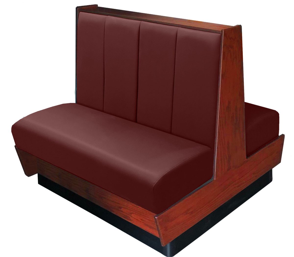 Kirkwood vinyl/upholstered wood booth stained in cherry. Wine vinyl.