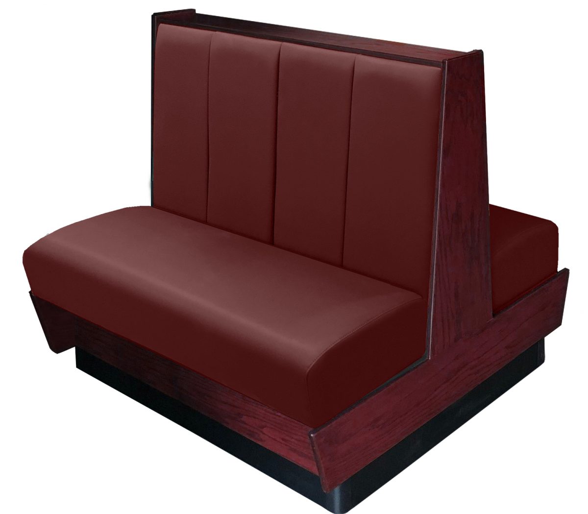 Kirkwood vinyl/upholstered wood booth stained in mahogany. Wine vinyl.