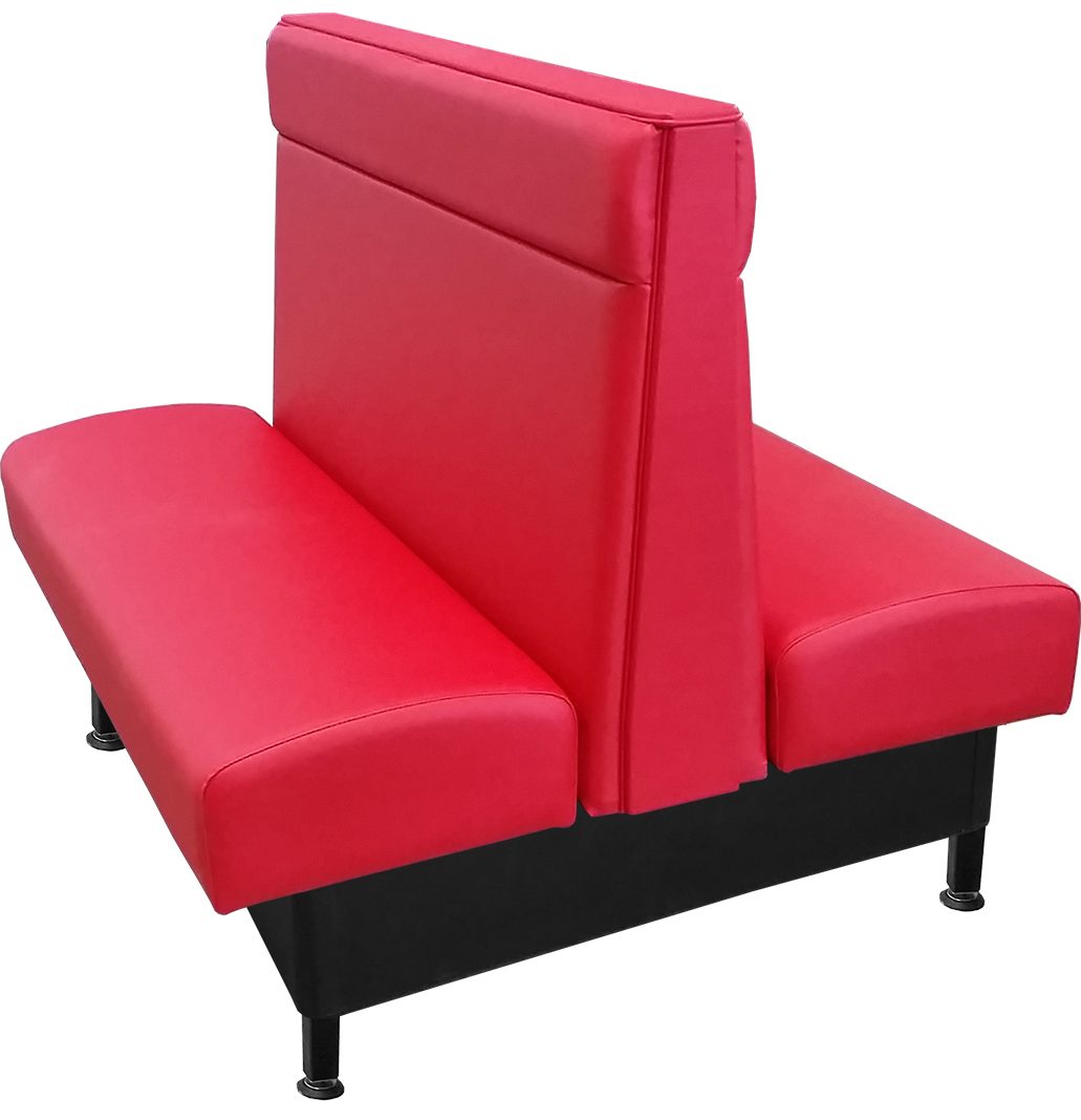 Lakota vinyl/upholstered restaurant double booth with black metal legs and in-house red vinyl