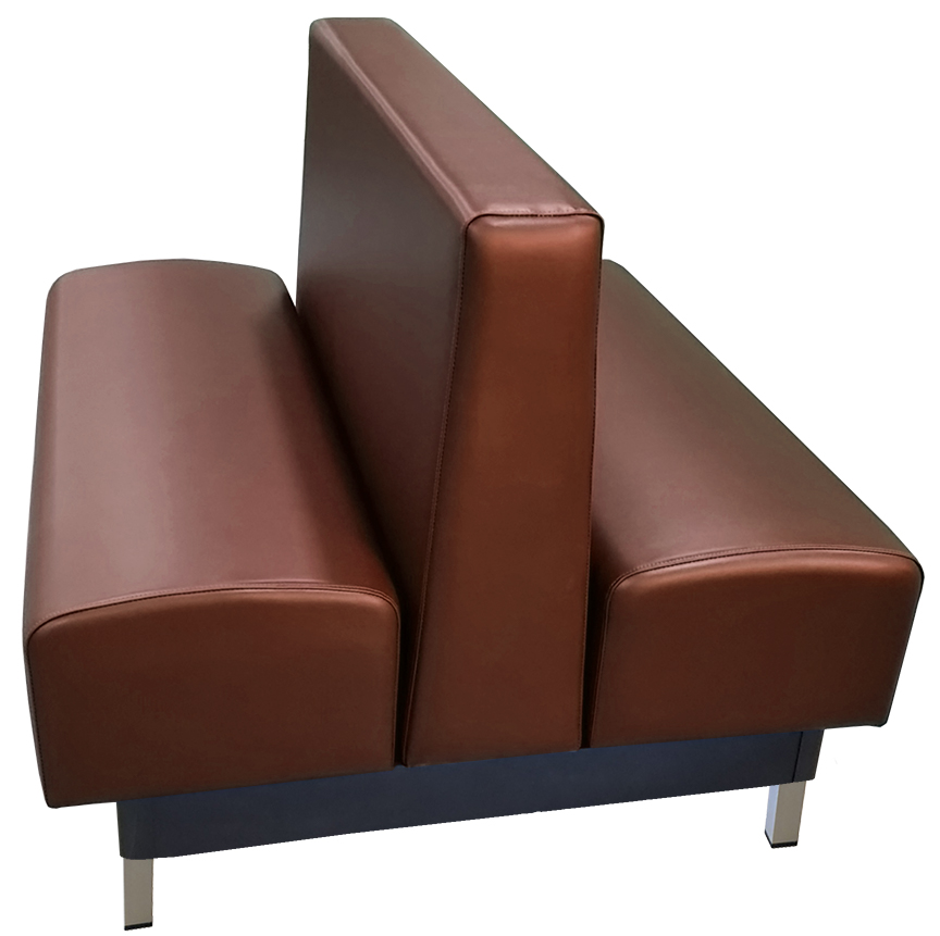 Langworthy vinyl/upholstered restaurant booth with brushed aluminum legs and chestnut vinyl