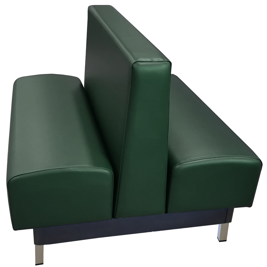 Langworthy vinyl/upholstered restaurant booth with brushed aluminum legs and hunter green vinyl