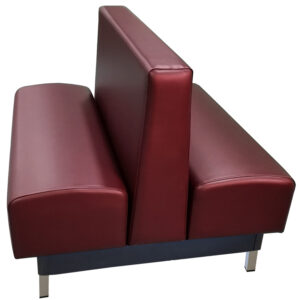 Langworthy vinyl/upholstered restaurant booth with brushed aluminum legs and wine vinyl
