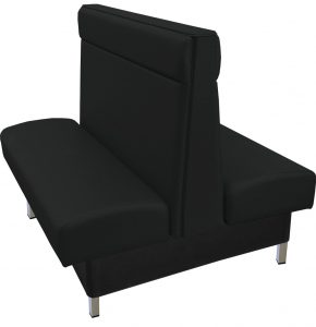 Marengo vinyl/upholstered restaurant booth with brushed aluminum legs and black vinyl