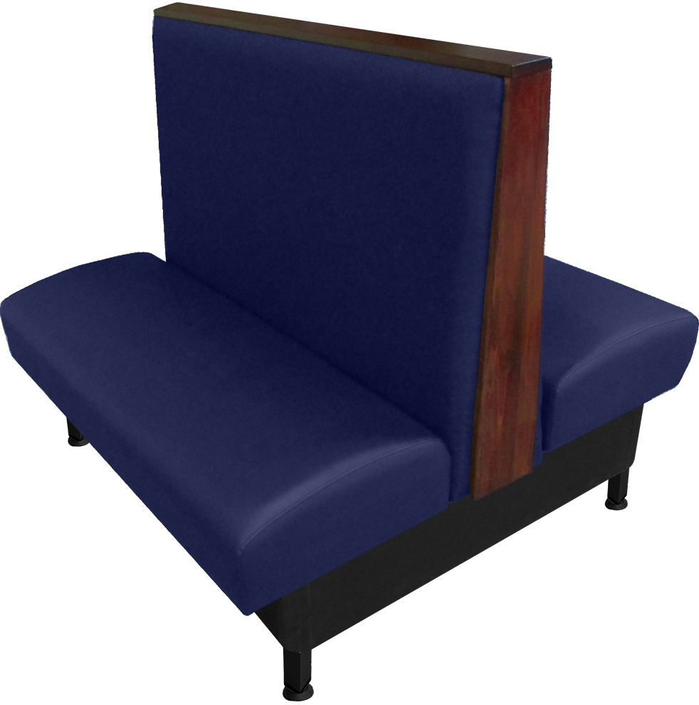 Martelle vinyl-upholstered double booth navy vinyl American walnut stain top-end cap web