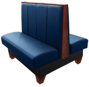 Newton double booth with american walnut wood legs top end caps and navy vinyl v2 web e1584562746468