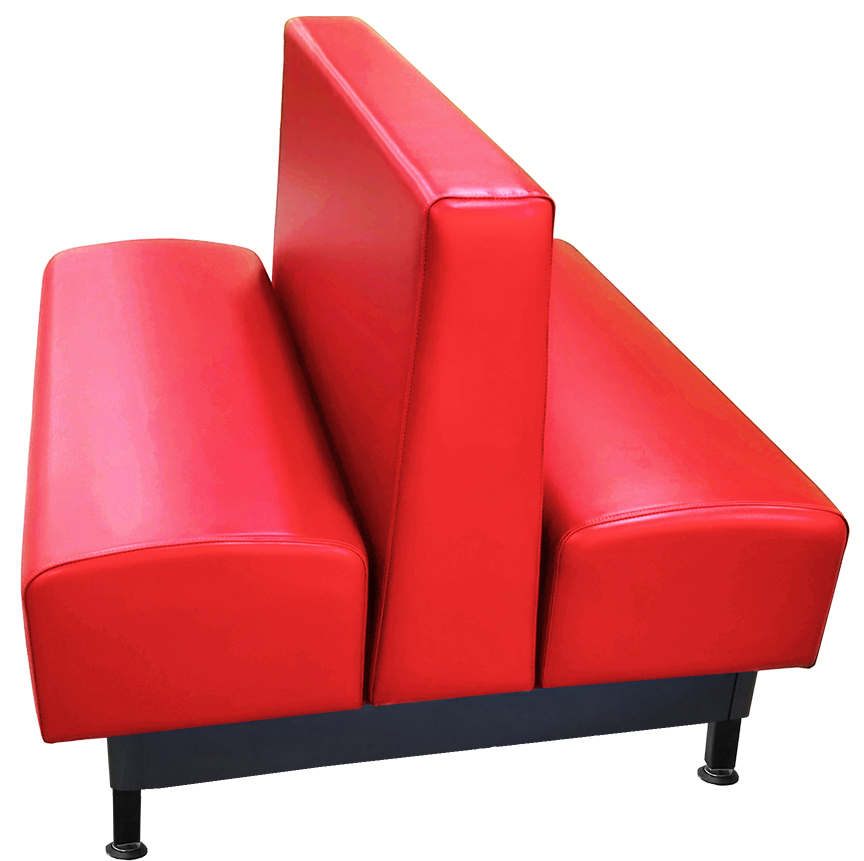 Onslow vinyl/upholstered restaurant booth with black metal legs and red vinyl