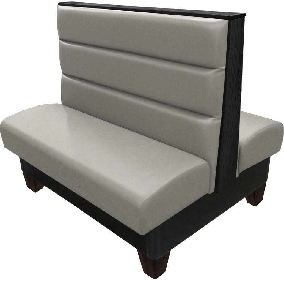 Palo vinyl-upholstered restaurant booth gray vinyl seat-back black wood legs and top-end cap