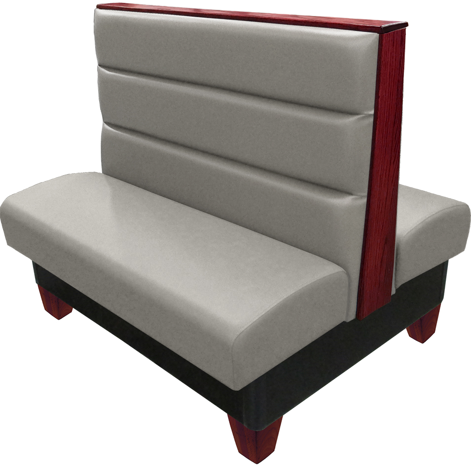Palo vinyl-upholstered booth gray vinyl seat-back mahogany wood legs and top-end cap web