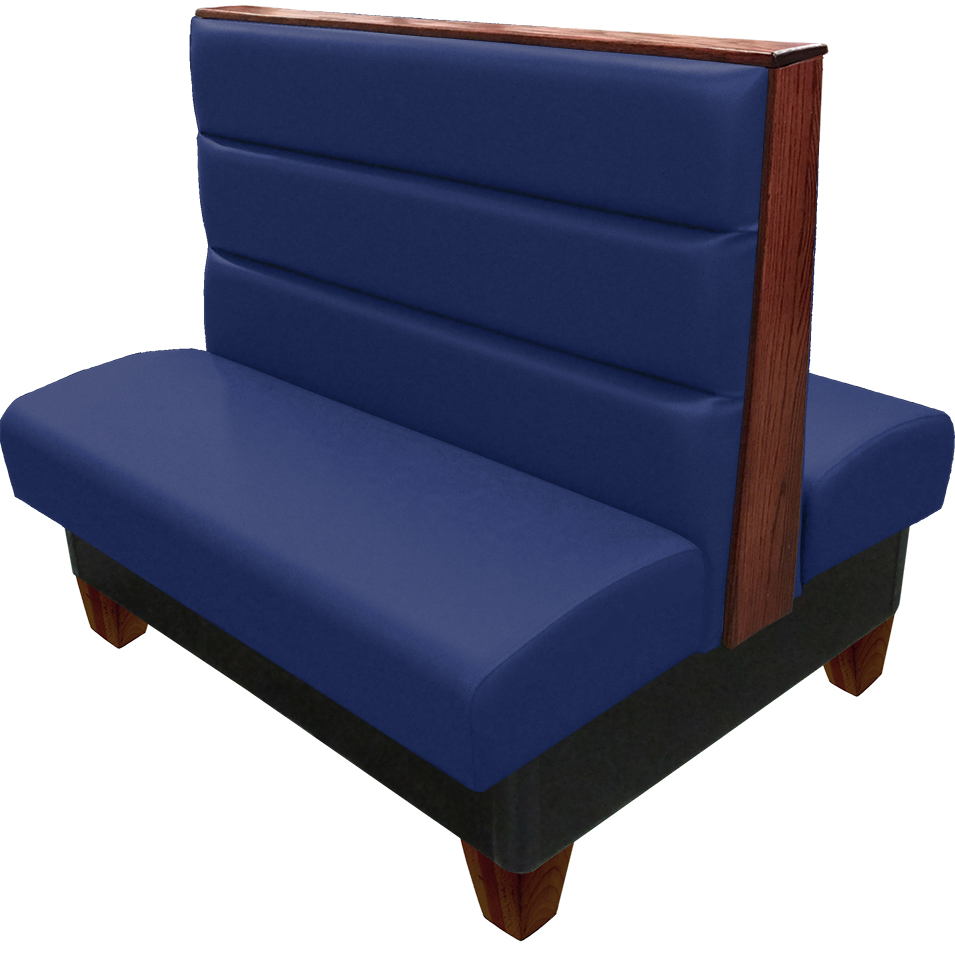 Palo vinyl-upholstered restaurant booth navy vinyl seat-back American walnut wood legs and top-end cap
