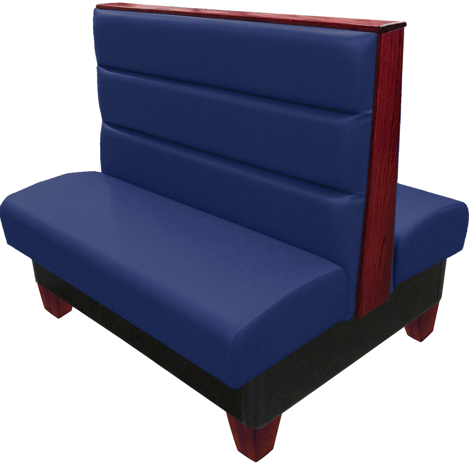 Palo vinyl-upholstered restaurant booth navy vinyl seat-back mahogany wood legs and top-end cap
