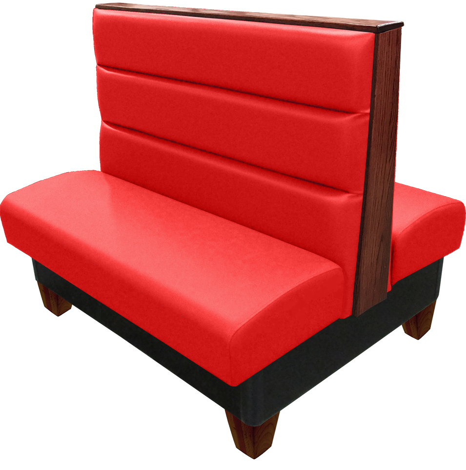 Palo vinyl-upholstered booth red vinyl seat-back American walnut wood legs and top-end cap web