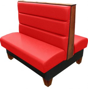 Palo vinyl-upholstered restaurant booth red vinyl seat-back autumn haze wood legs and top-end cap
