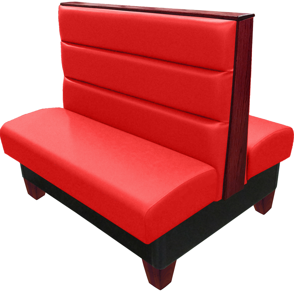 Palo vinyl-upholstered booth red vinyl seat-back mahogany wood legs and top-end cap web