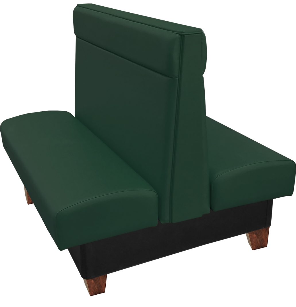 Remsen vinyl/upholstered restaurant double booth with wood legs and in-house hunter green vinyl