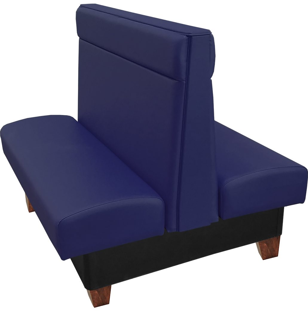 Remsen vinyl/upholstered restaurant double booth with wood legs and in-house navy vinyl