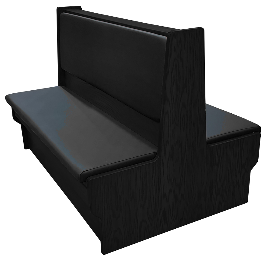 Shepard wood restaurant booth with black stain, black vinyl seat & back