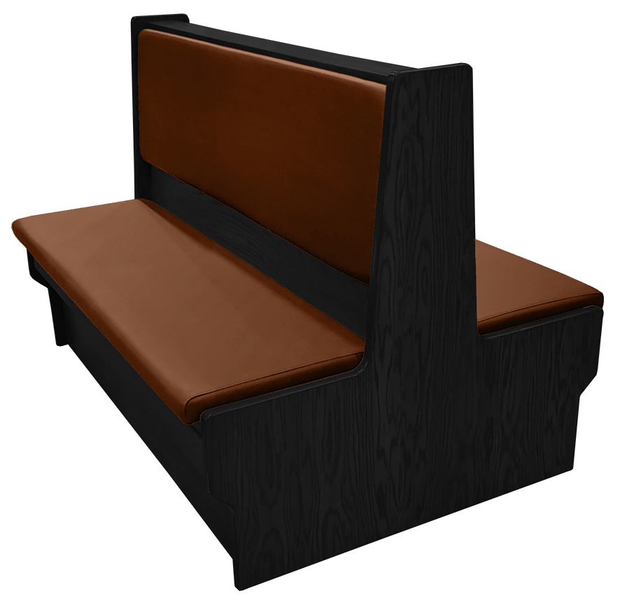 Shepard wood restaurant booth with black stain, chestnut vinyl seat & back