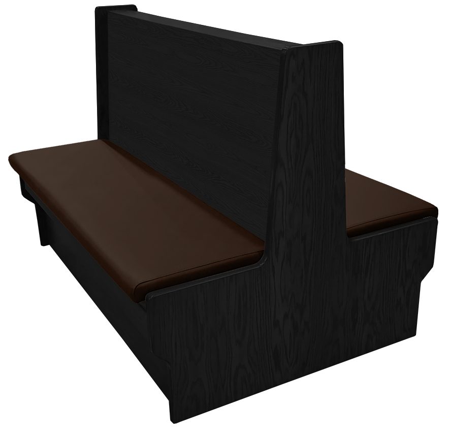 Shepard wood restaurant booth with black stain, chestnut vinyl seat & wood back
