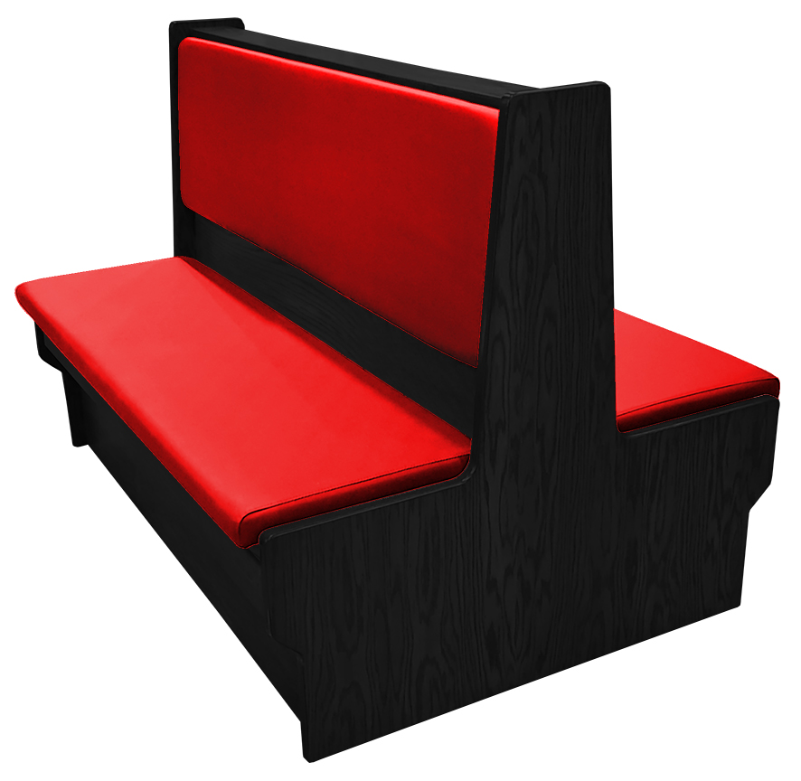 Shepard wood restaurant booth with black stain, red vinyl seat & back