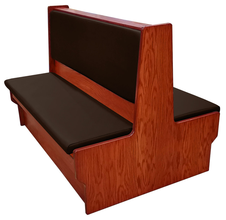 Shepard wood restaurant booth with cherry stain, espresso vinyl seat & back