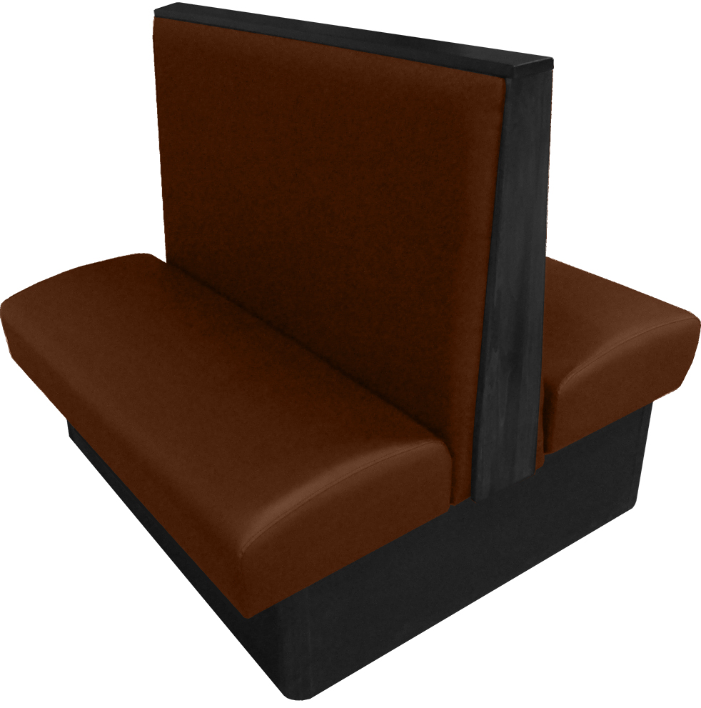 Simpson vinyl/upholstered restaurant booth with wood top/end cap in black stain and chestnut vinyl