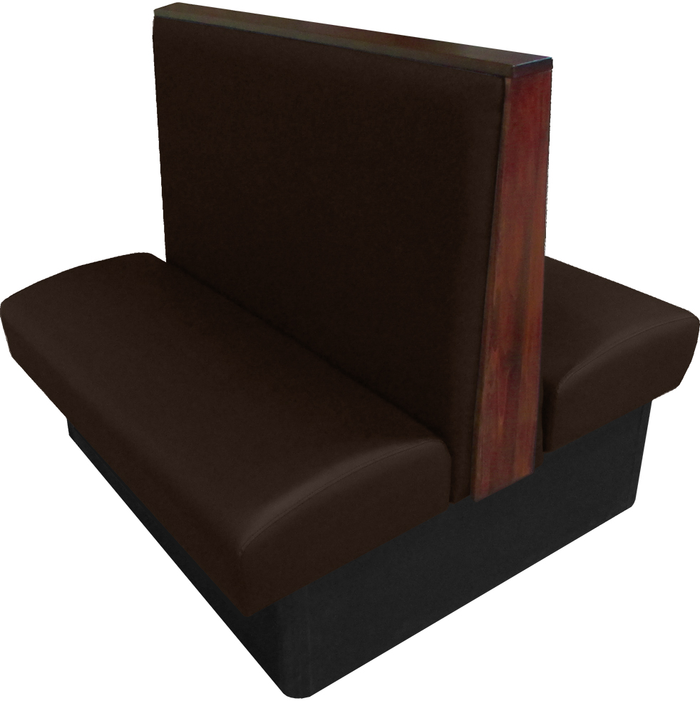 Simpson vinyl/upholstered restaurant booth with wood top/end cap in mahogany stain and espresso vinyl