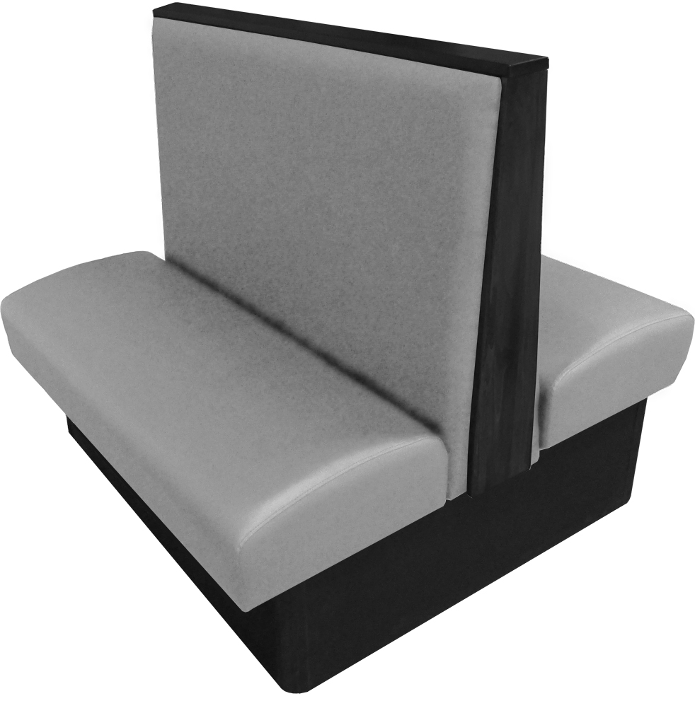 Simpson vinyl/upholstered restaurant booth with wood top/end cap in black stain and gray vinyl
