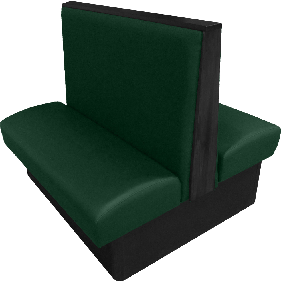 Simpson vinyl/upholstered restaurant booth with wood top/end cap in black stain and hunter green vinyl