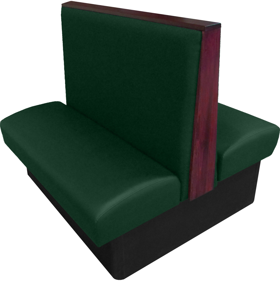 Simpson vinyl/upholstered restaurant booth with wood top/end cap in mahogany stain and hunter green vinyl