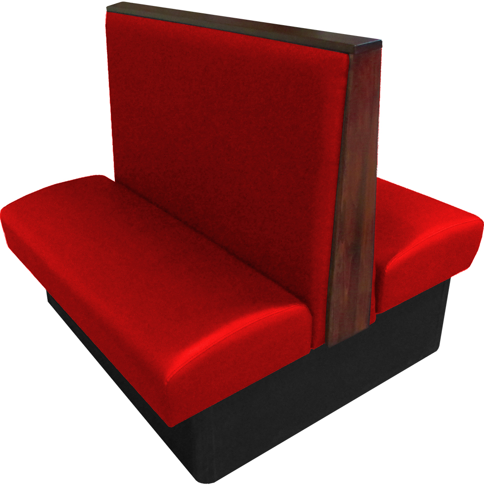 Simpson vinyl-upholstered double booth red vinyl American walnut stain top-end cap web