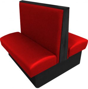Simpson vinyl/upholstered restaurant booth with wood top/end cap in black stain and red vinyl
