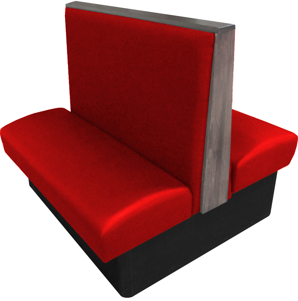 Simpson vinyl/upholstered restaurant booth with wood top/end cap in dove gray stain and red vinyl