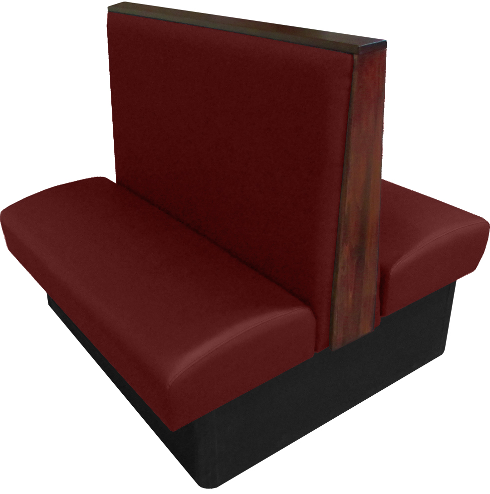 Simpson vinyl/upholstered restaurant booth with wood top/end cap in mahogany stain and wine  vinyl