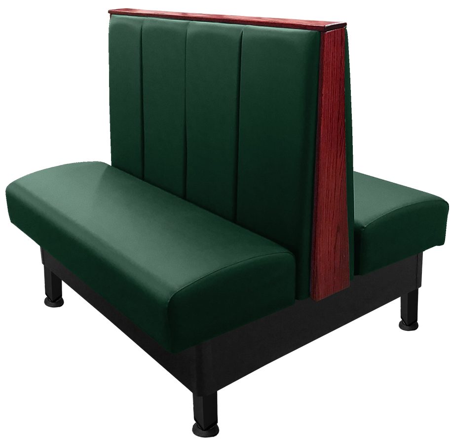 Slater double booth with mahogany top-end cap and hunter green vinyl web